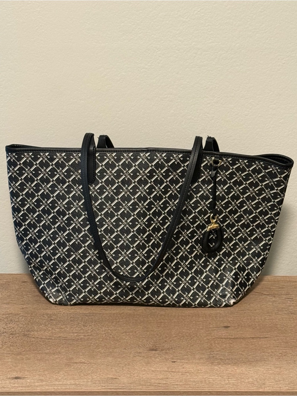 Lauren Ralph Lauren Black White Monogram Large Tote Bag